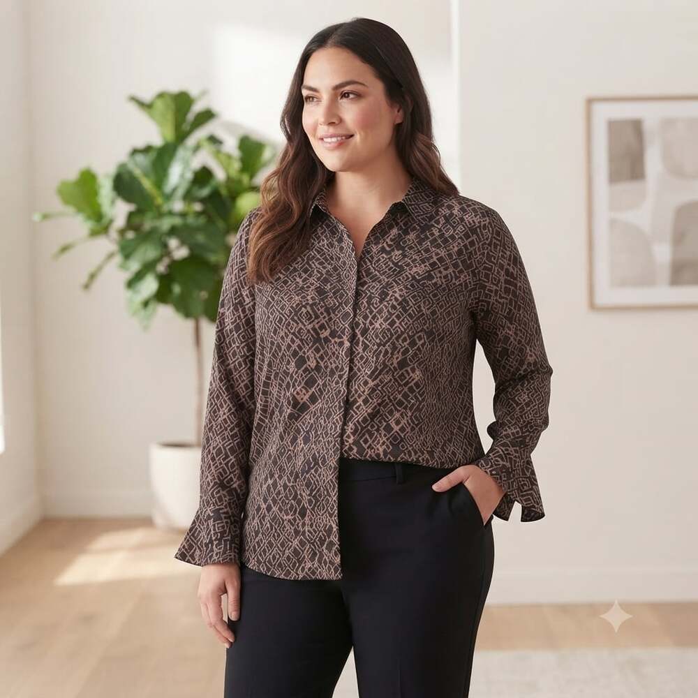 Soft Surroundings Paloma Geometric Button Front Poet Shirt